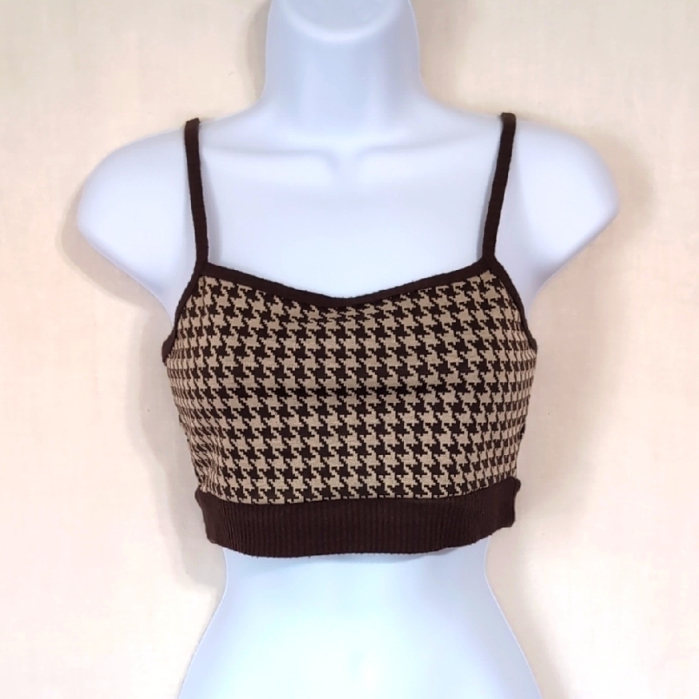 Forever 21 Brown Tan Houndstooth Knit Bralette Size Small